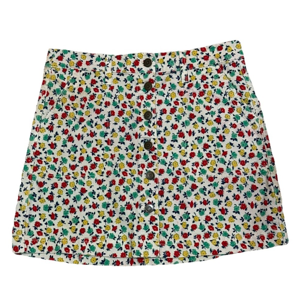 J Crew Mercantile Womens White Floral Button Front Mini Stretch Skirt Size 4